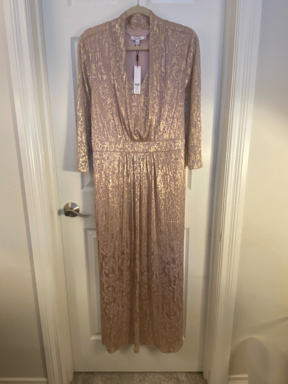 Chico's, light pink, Metallic, sz 4 maxi dress